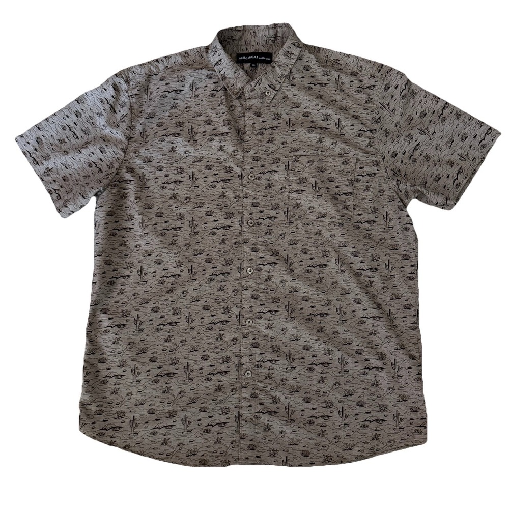 Molokai Surf Co Mojave Brown Cactus Button-Up Shirt Men's XL Western Boho Desert